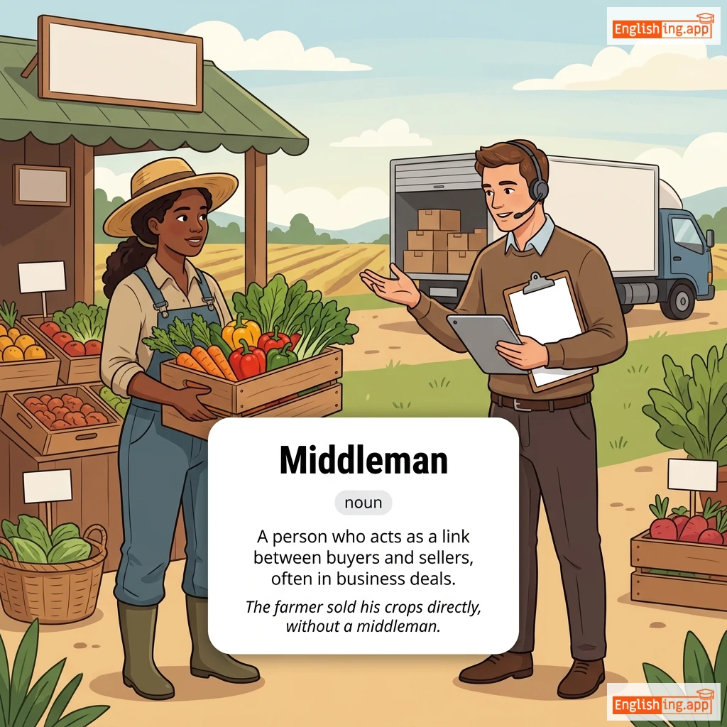 Middleman definition card — visual illustration of the meaning