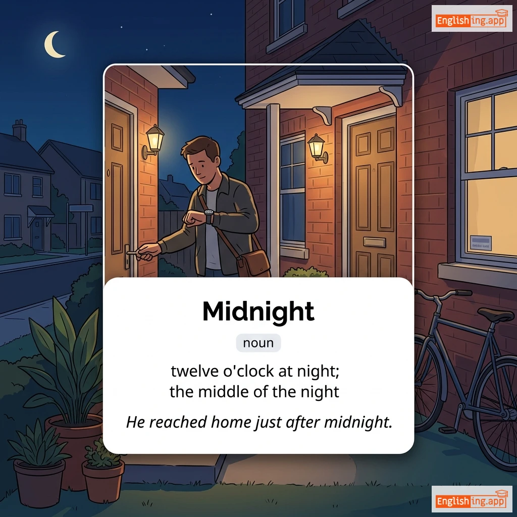 Midnight definition card — visual illustration of the meaning