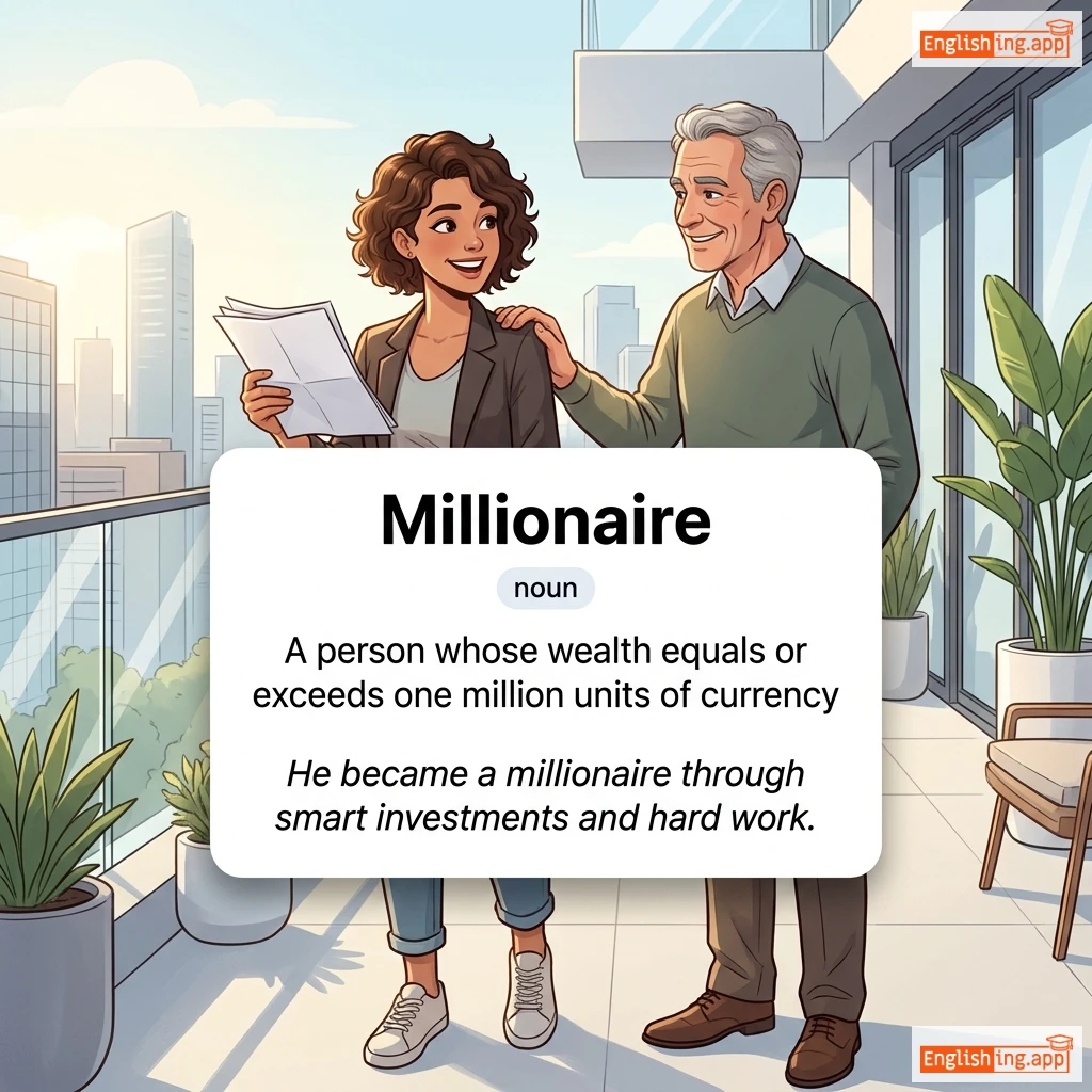 Millionaire definition card — visual illustration of the meaning