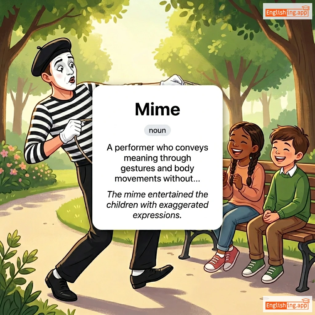 Mime definition card — visual illustration of the meaning