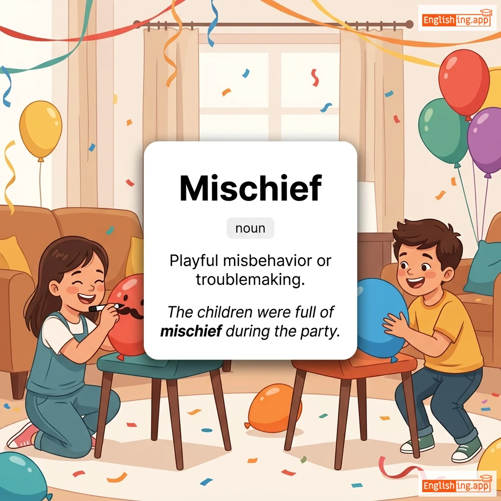 Mischief definition card — visual illustration of the meaning