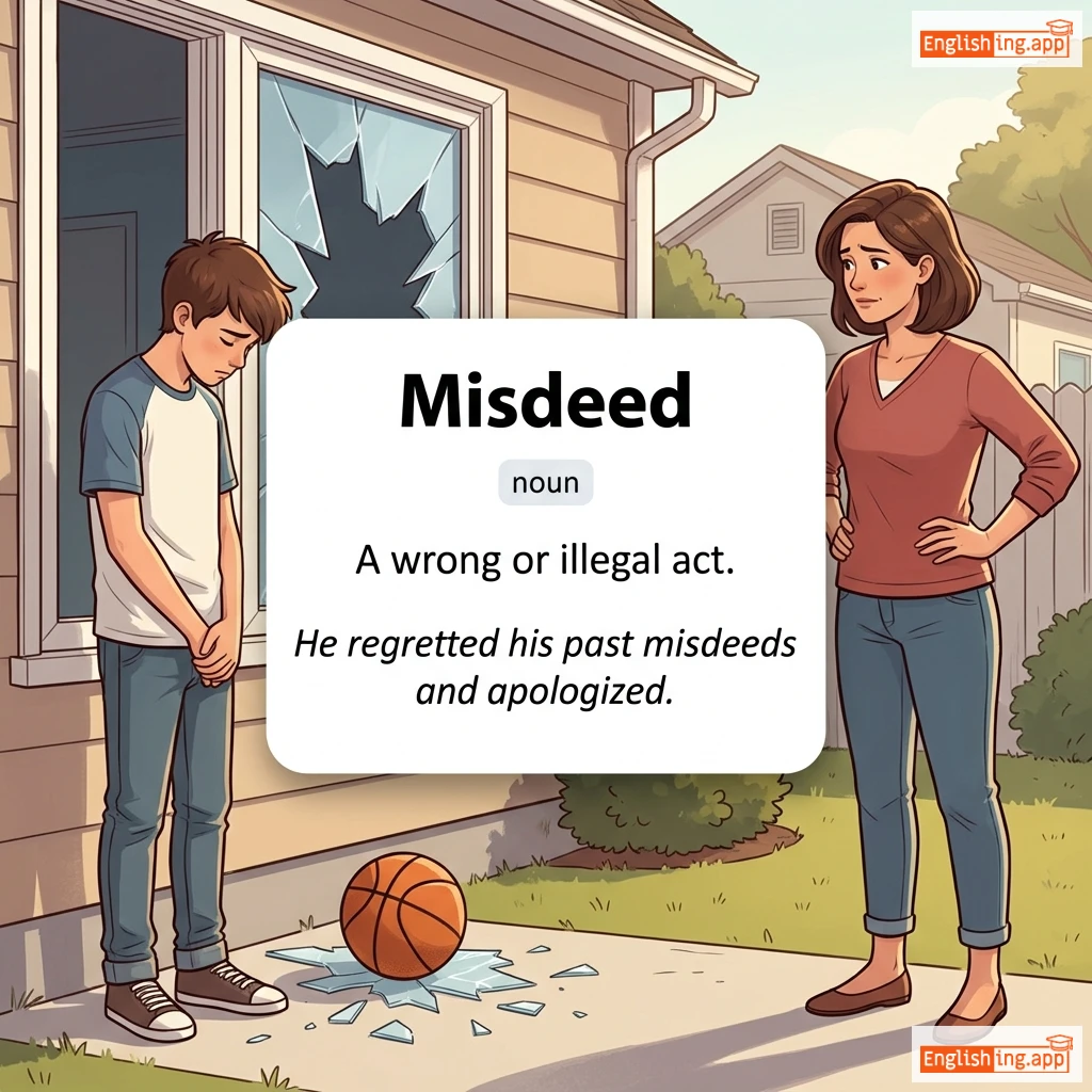 Misdeed definition card — visual illustration of the meaning
