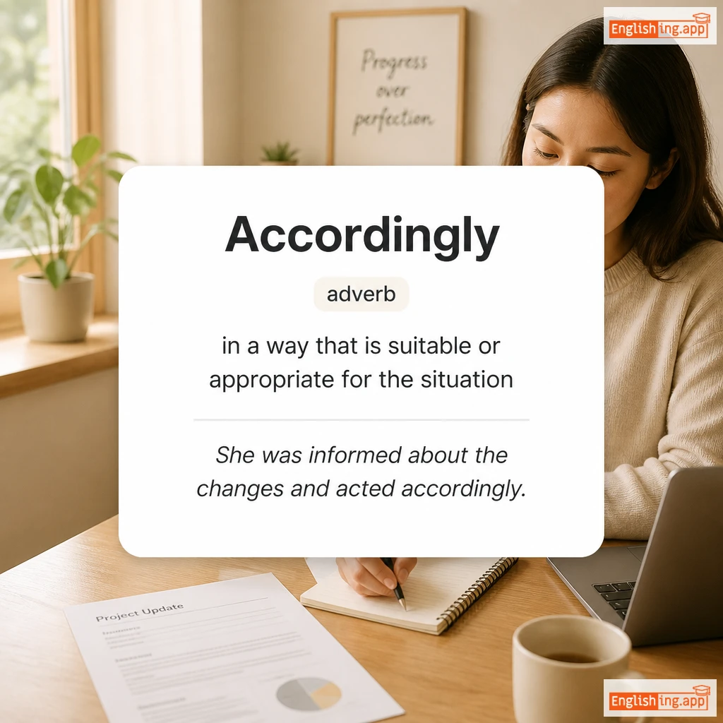 Accordingly definition card — visual illustration of the meaning