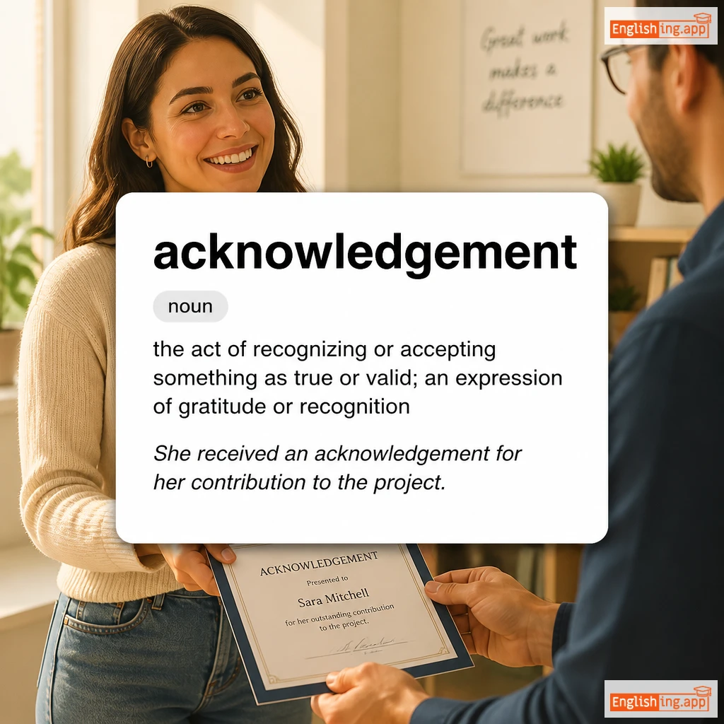 acknowledgement definition card — visual illustration of the meaning