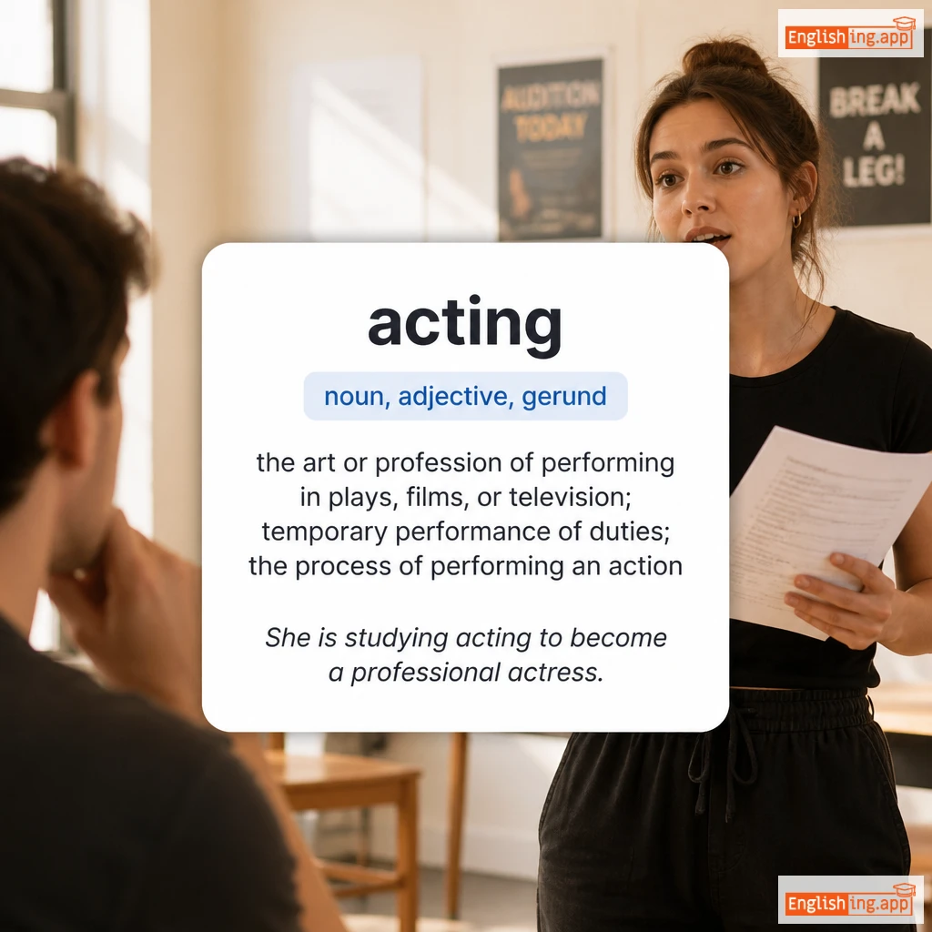 acting definition card — visual illustration of the meaning