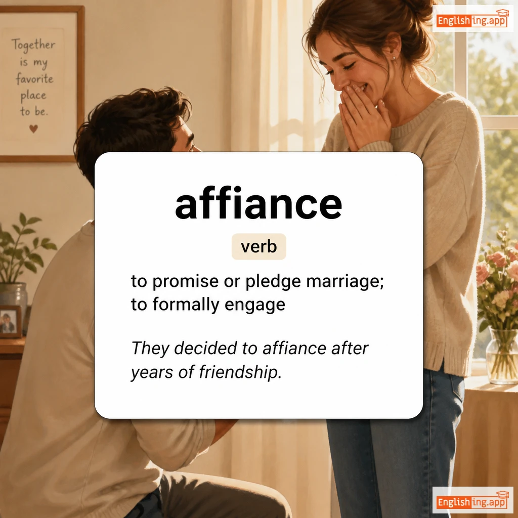 affiance definition card — visual illustration of the meaning