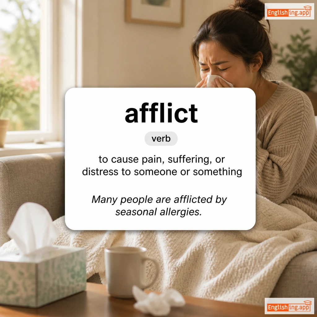 afflict definition card — visual illustration of the meaning