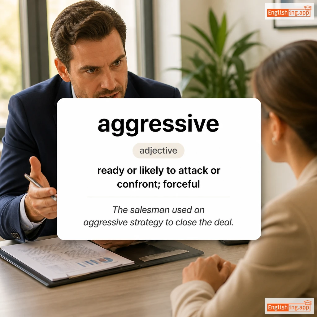 aggressive definition card — visual illustration of the meaning