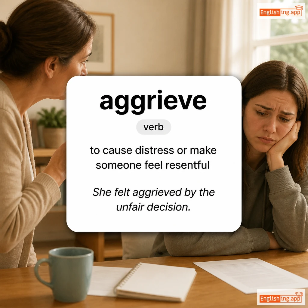 aggrieve definition card — visual illustration of the meaning
