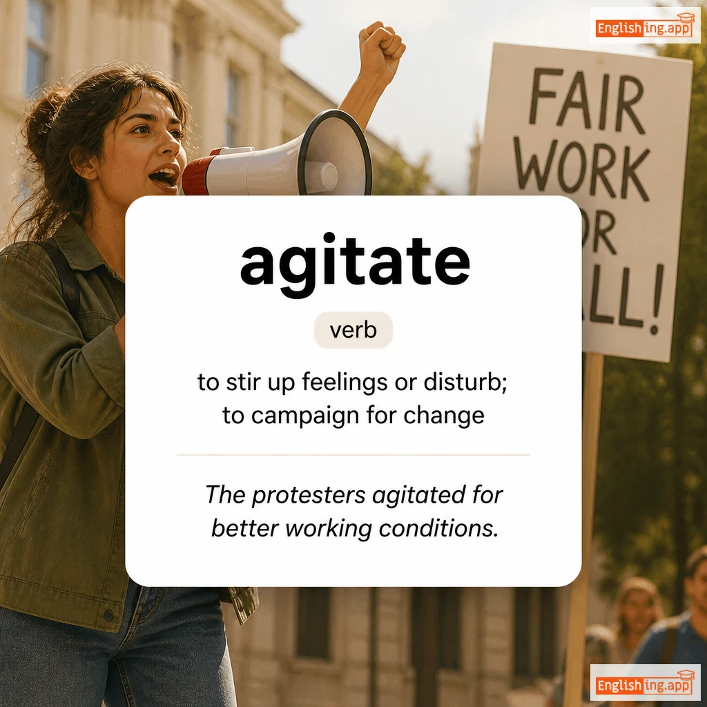 agitate definition card — visual illustration of the meaning