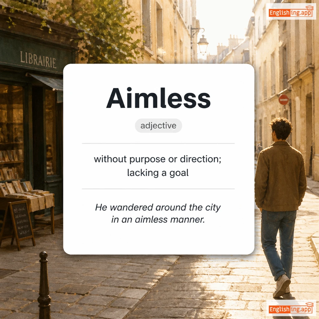 Aimless definition card — visual illustration of the meaning