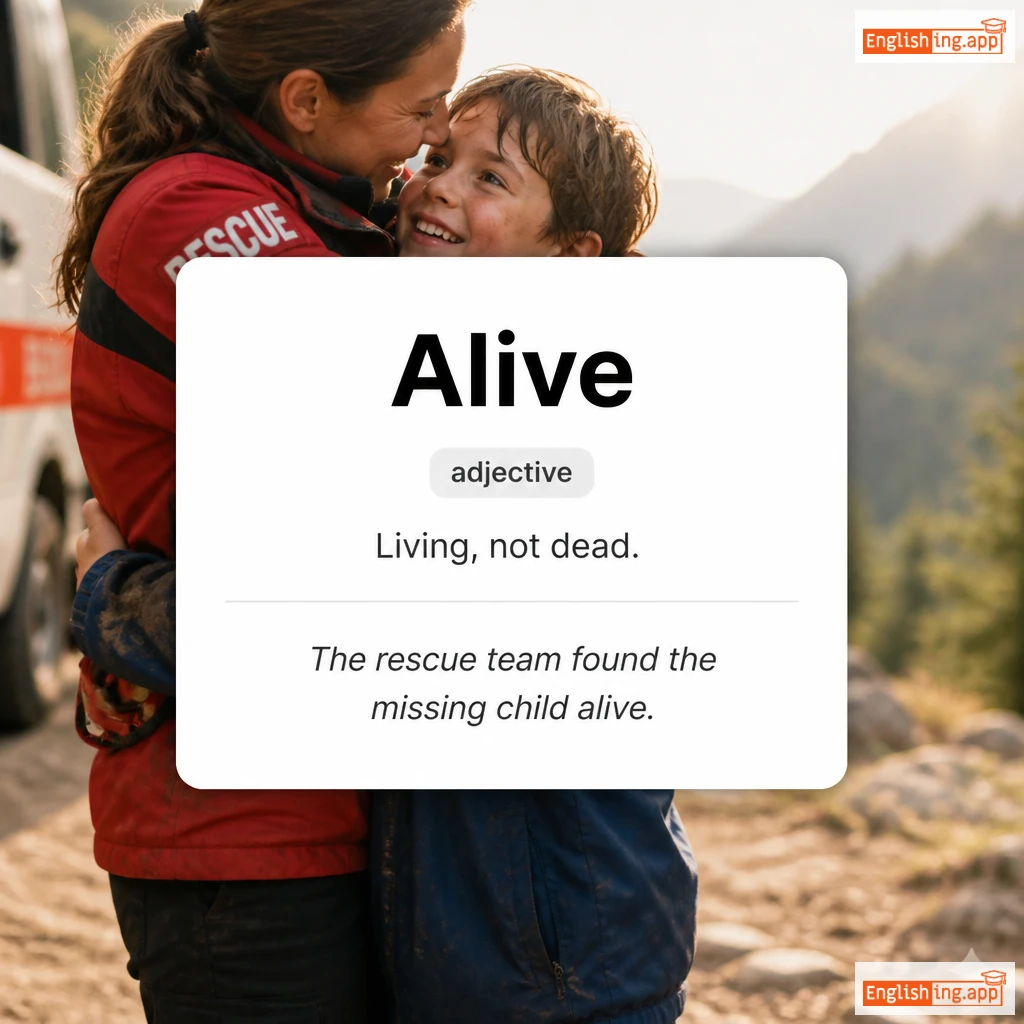 Alive definition card — visual illustration of the meaning
