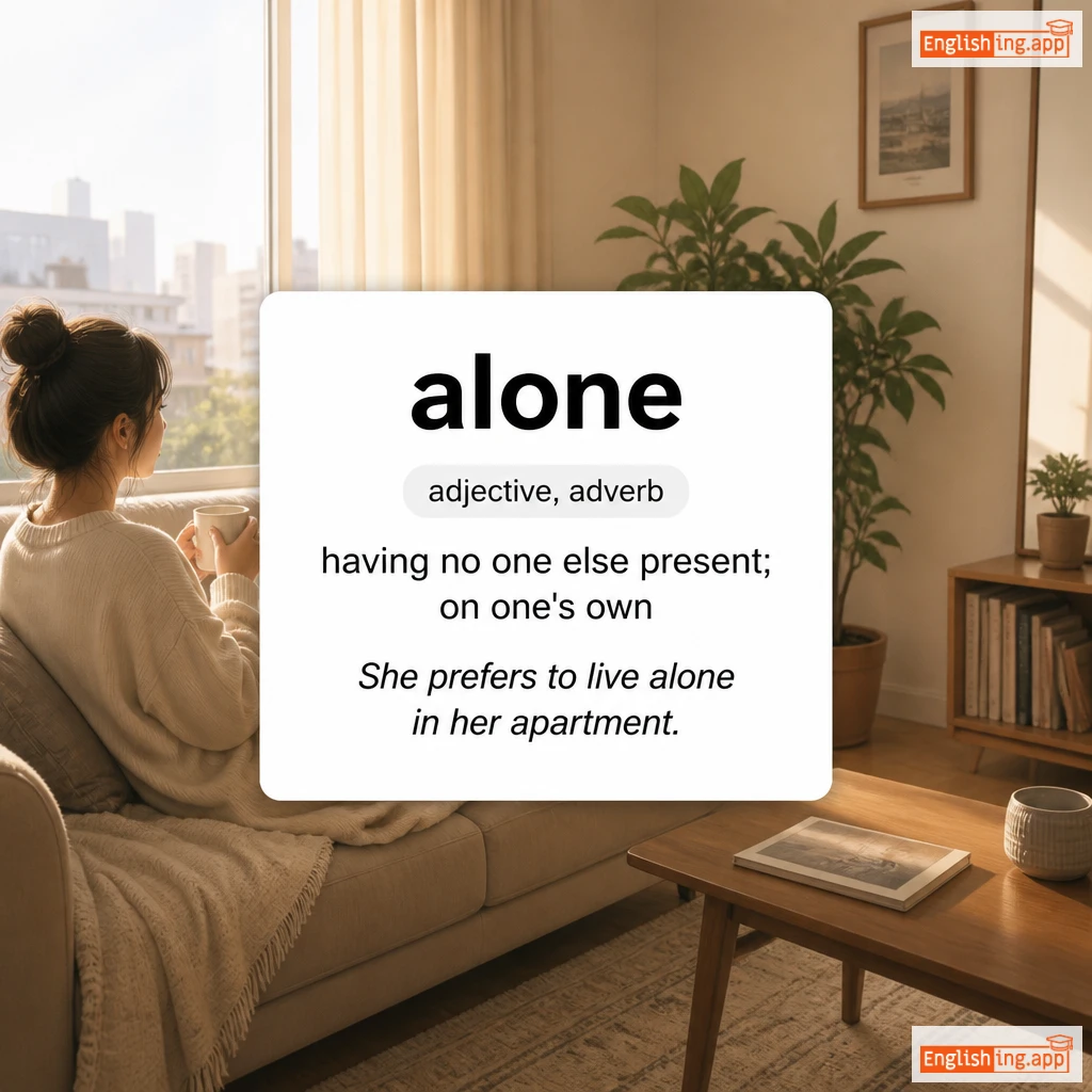 alone definition card — visual illustration of the meaning