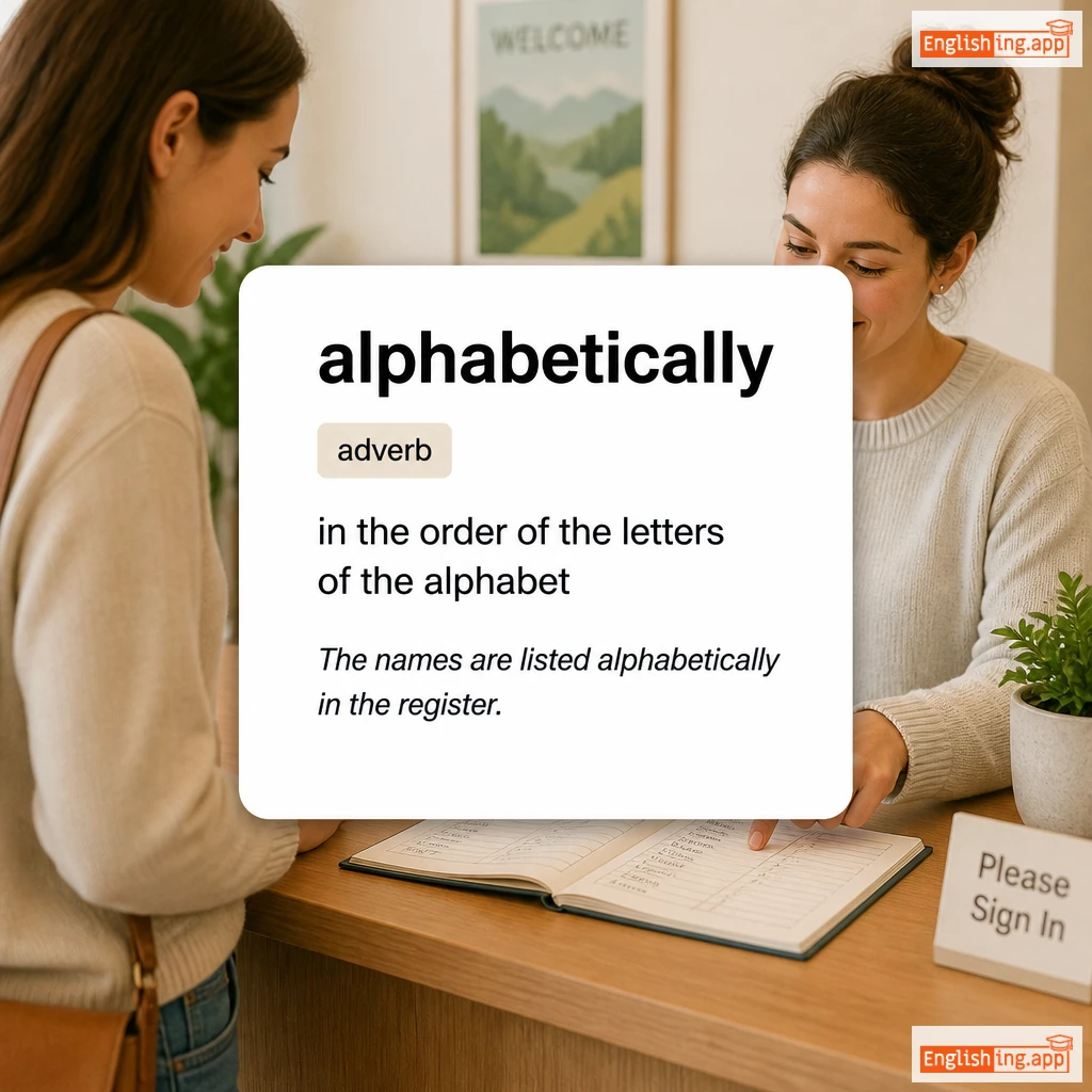 alphabetically definition card — visual illustration of the meaning