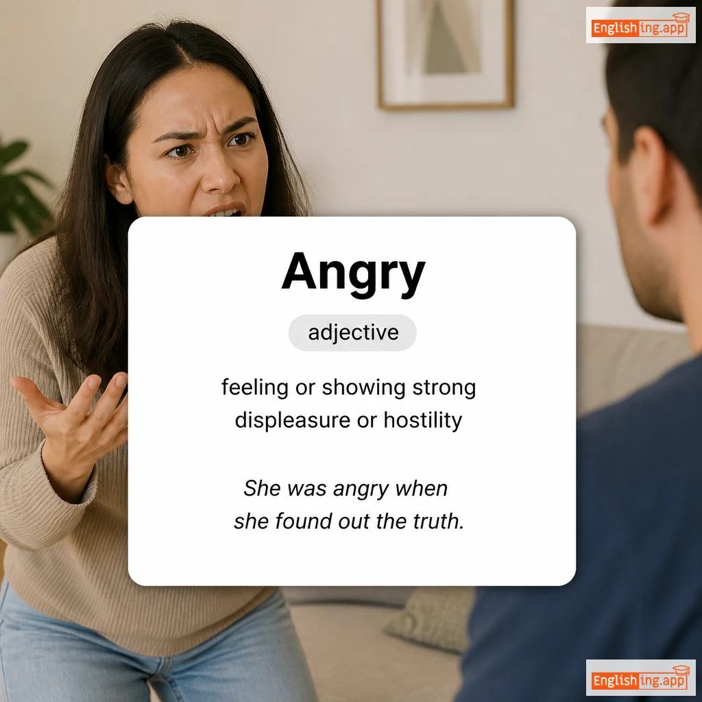 Angry definition card — visual illustration of the meaning