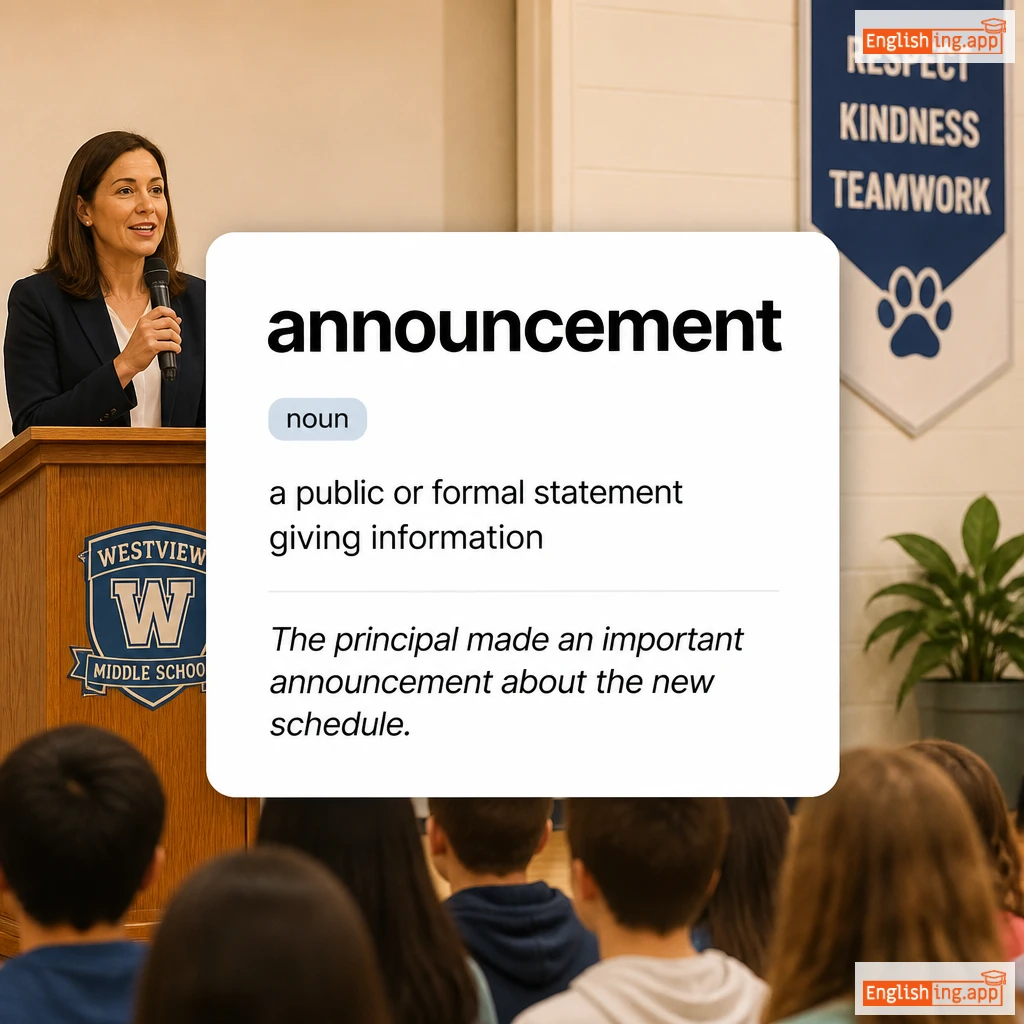 announcement definition card — visual illustration of the meaning