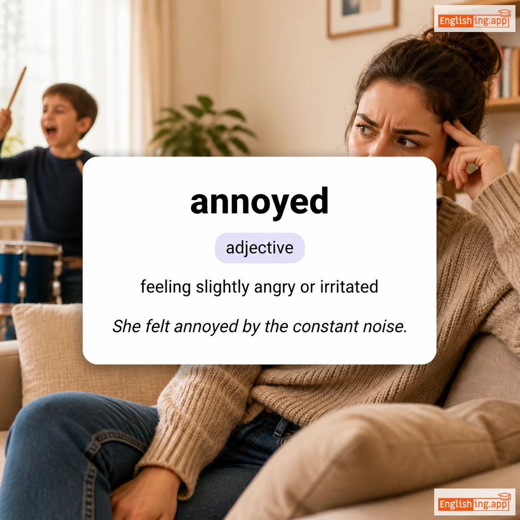 annoyed definition card — visual illustration of the meaning