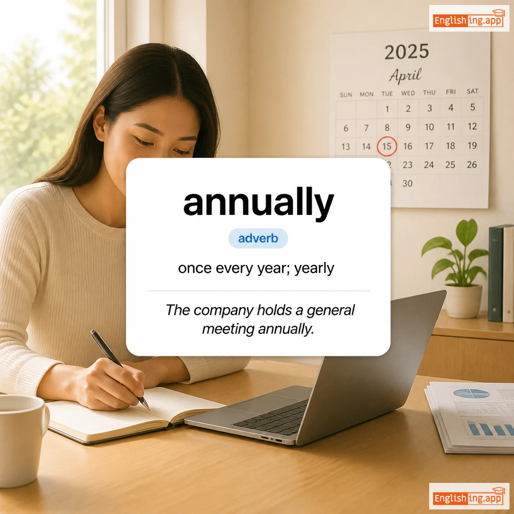 annually definition card — visual illustration of the meaning