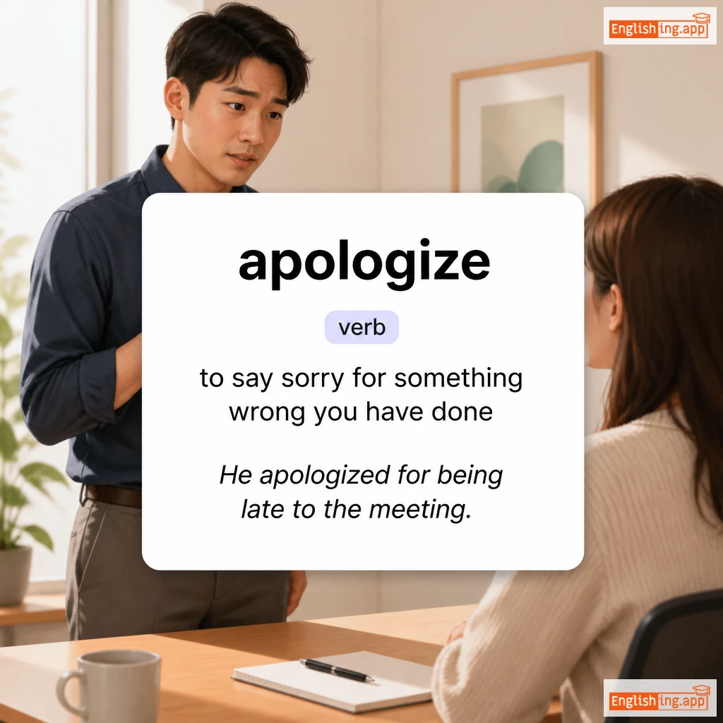 apologize definition card — visual illustration of the meaning