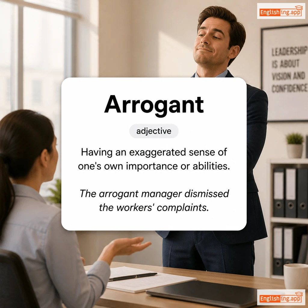 Arrogant definition card — visual illustration of the meaning