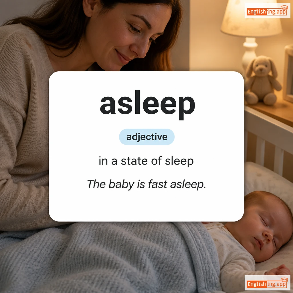 asleep definition card — visual illustration of the meaning