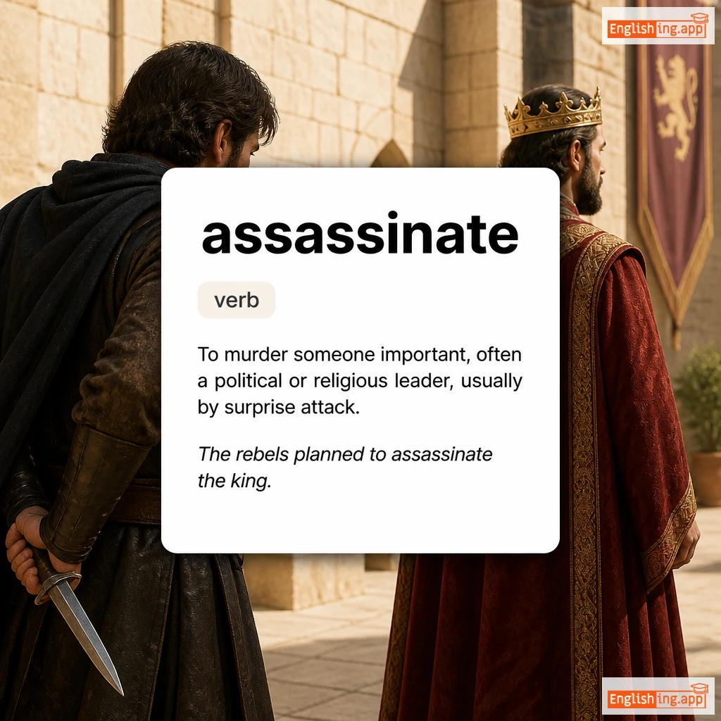 assassinate definition card — visual illustration of the meaning