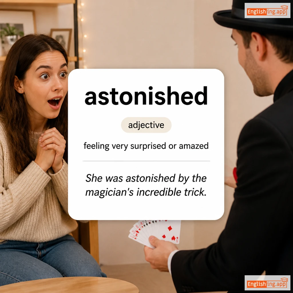 astonished definition card — visual illustration of the meaning