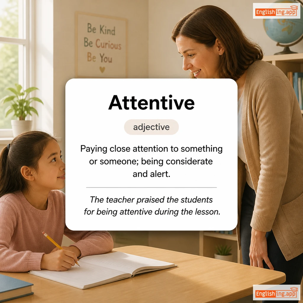 Attentive definition card — visual illustration of the meaning