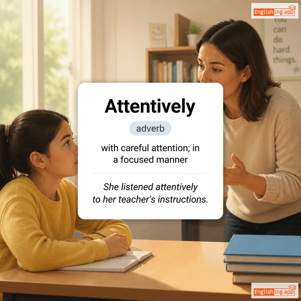 Attentively definition card — visual illustration of the meaning