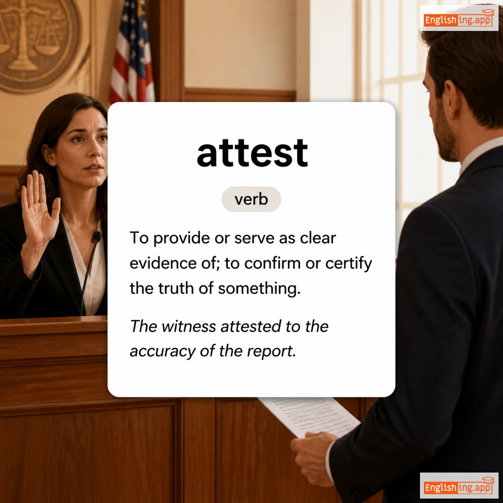 attest definition card — visual illustration of the meaning