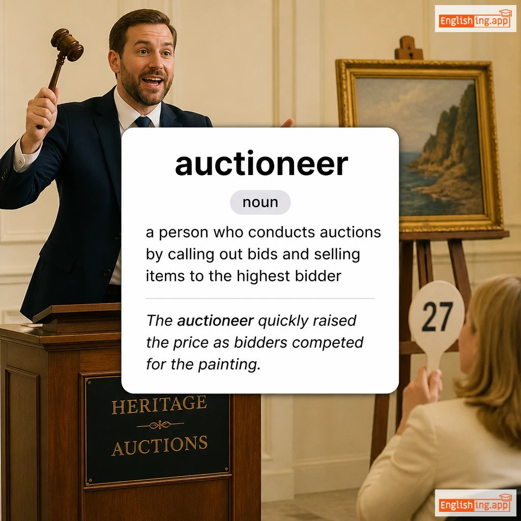 auctioneer definition card — visual illustration of the meaning