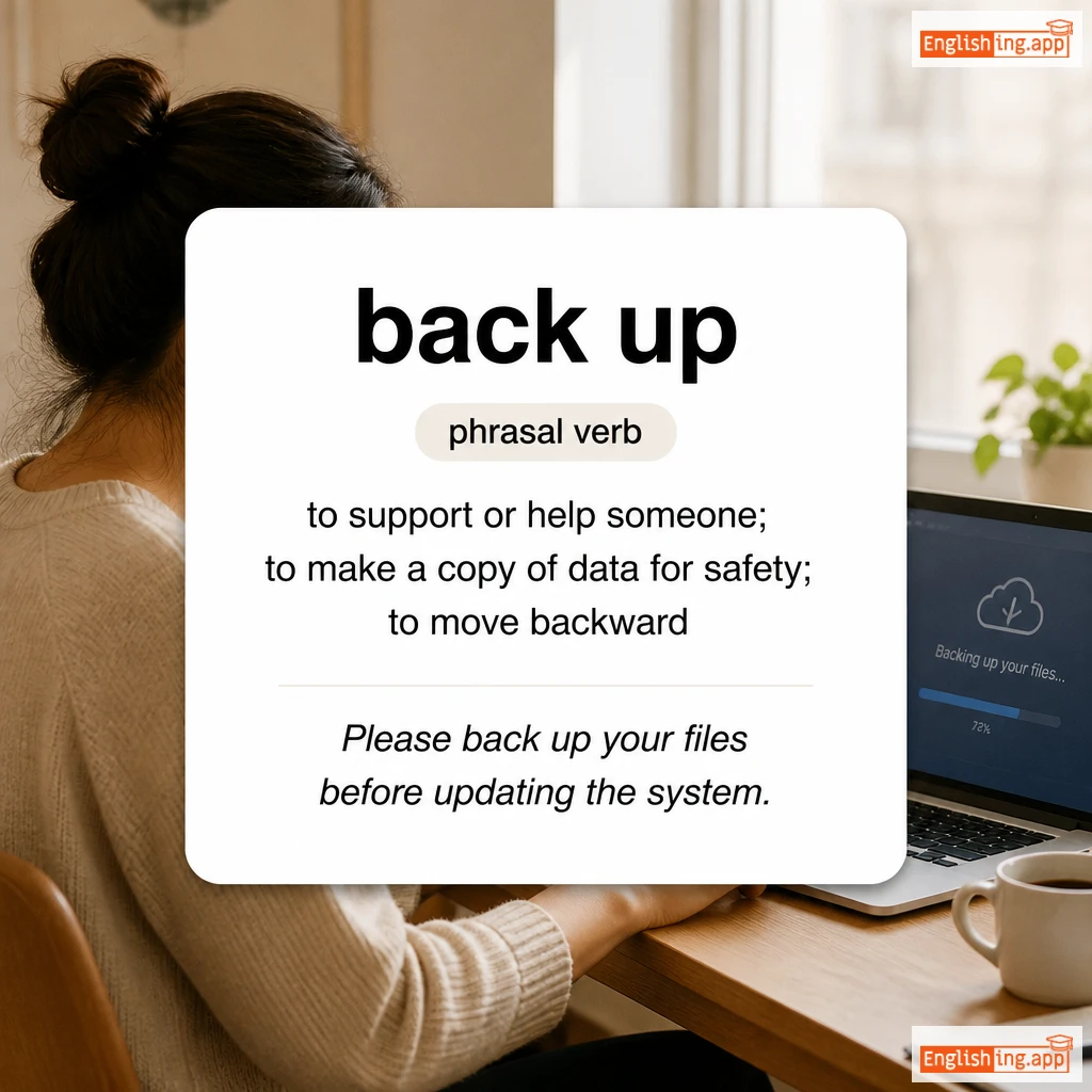 back up definition card — visual illustration of the meaning