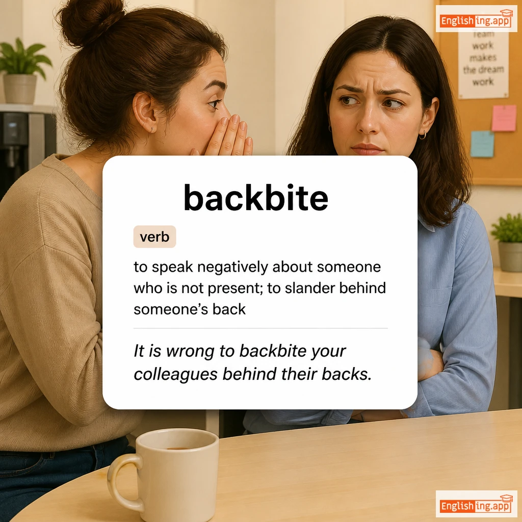 backbite definition card — visual illustration of the meaning