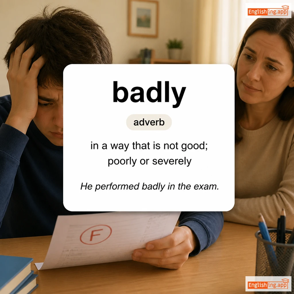 badly definition card — visual illustration of the meaning