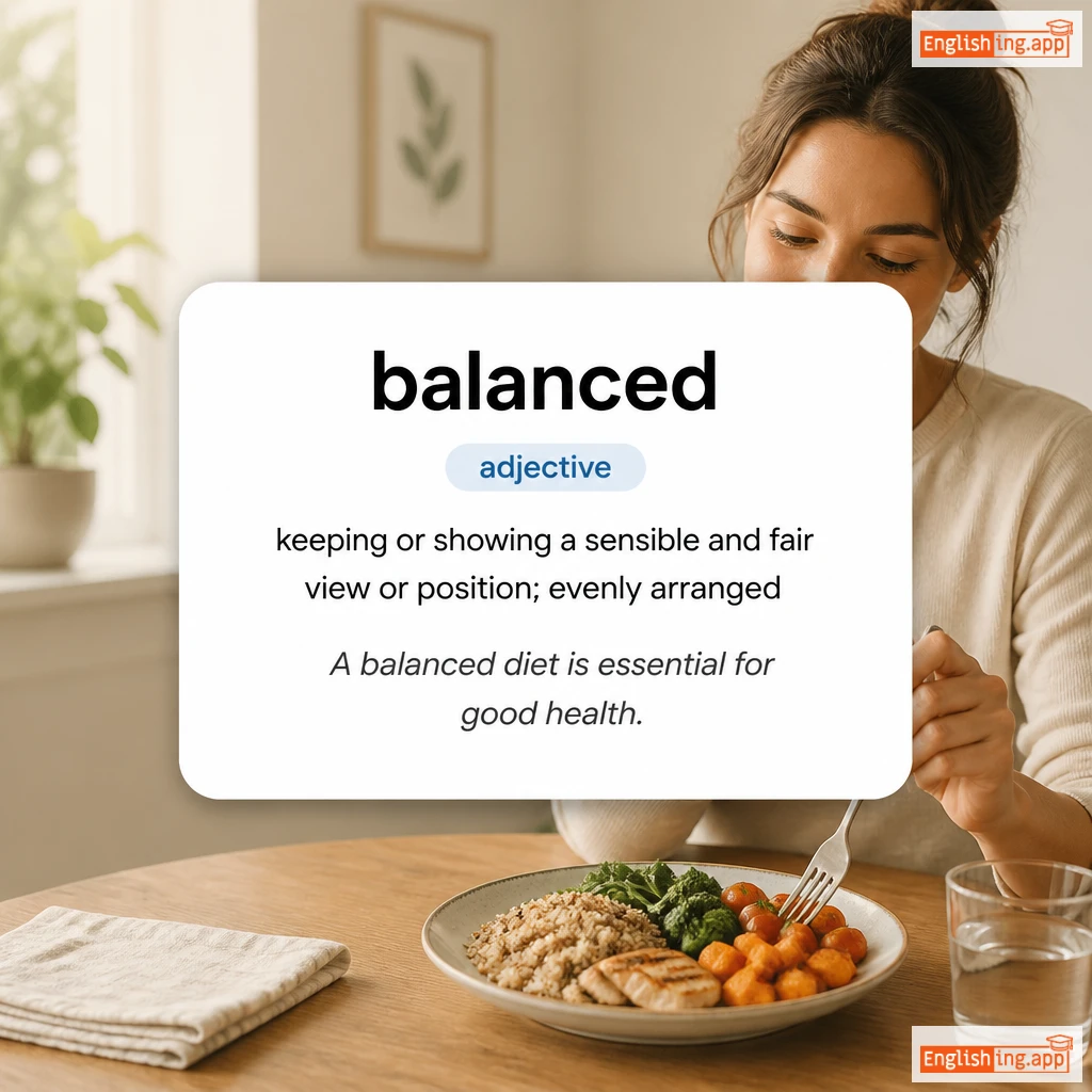 balanced definition card — visual illustration of the meaning