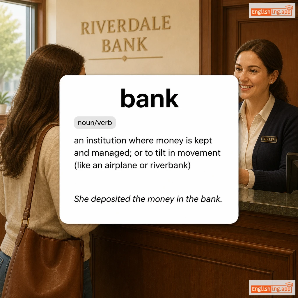 bank definition card — visual illustration of the meaning