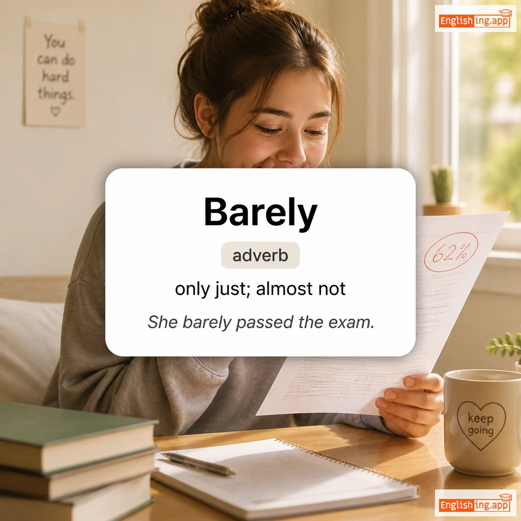 Barely definition card — visual illustration of the meaning