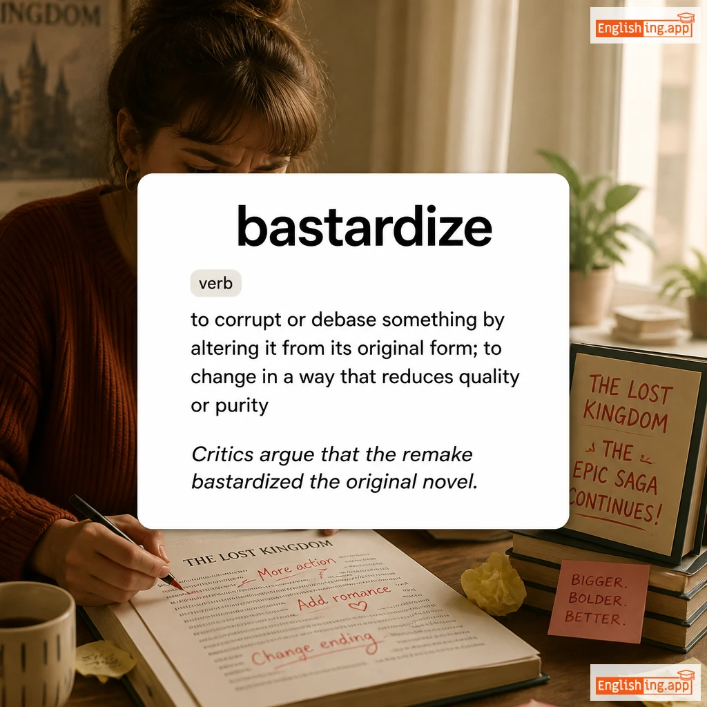 bastardize definition card — visual illustration of the meaning
