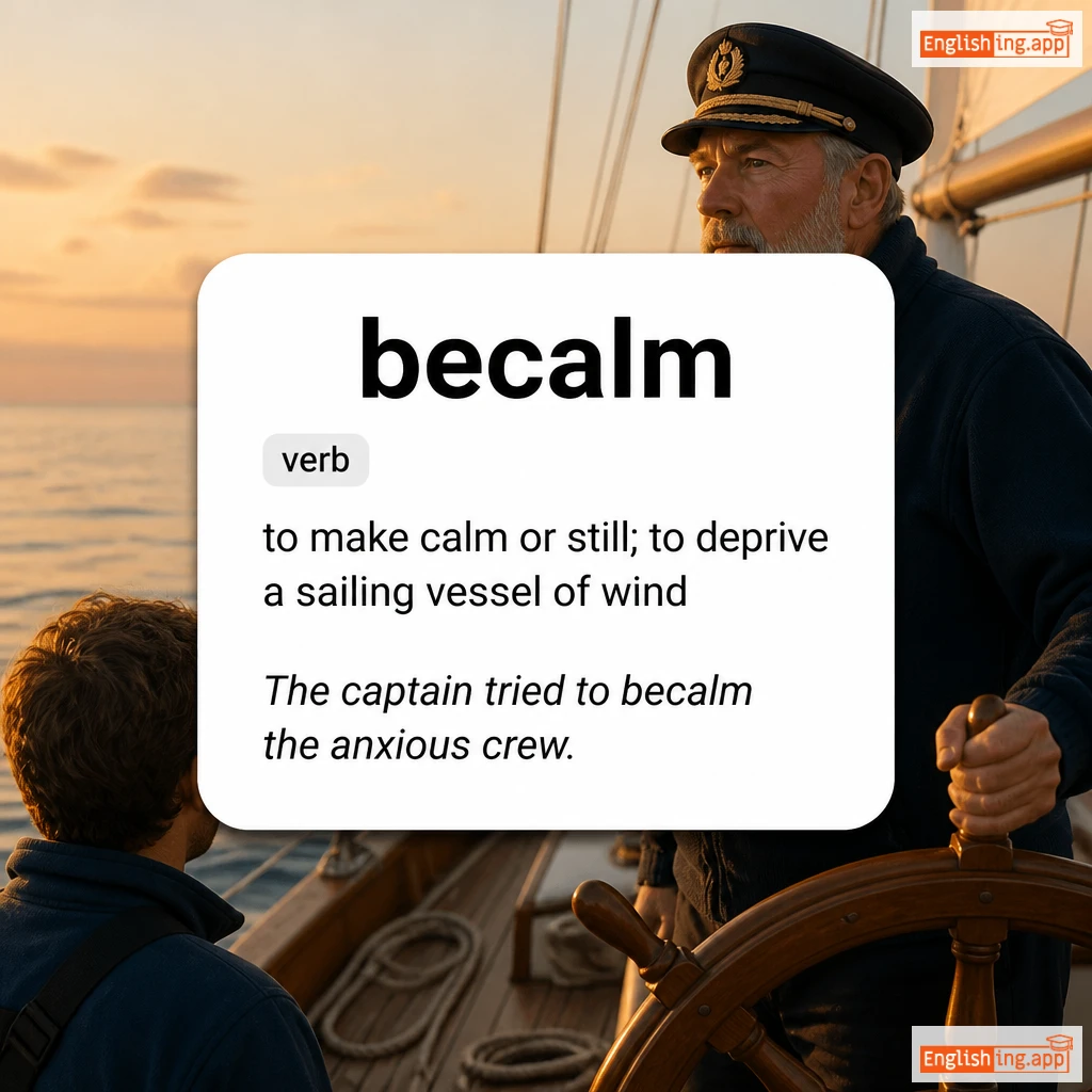 becalm definition card — visual illustration of the meaning