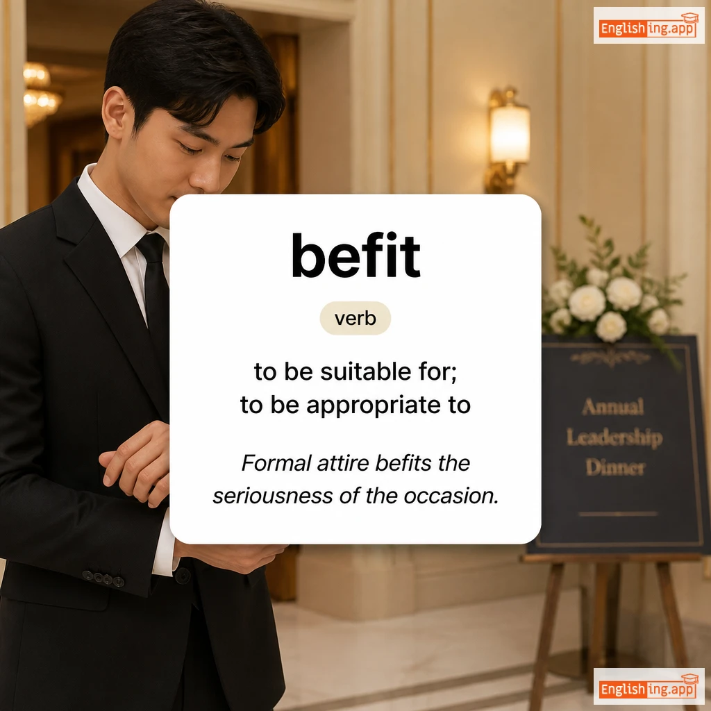 befit definition card — visual illustration of the meaning