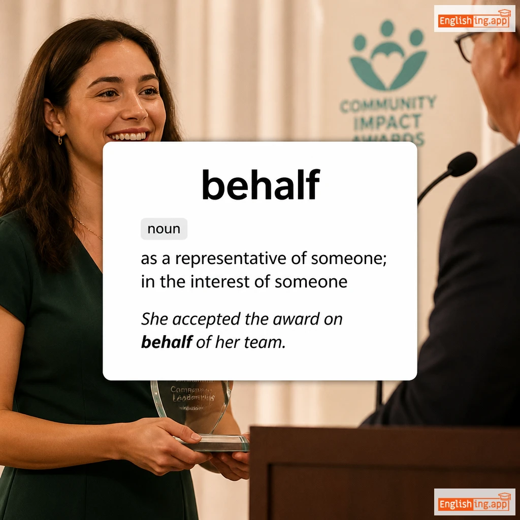 behalf definition card — visual illustration of the meaning
