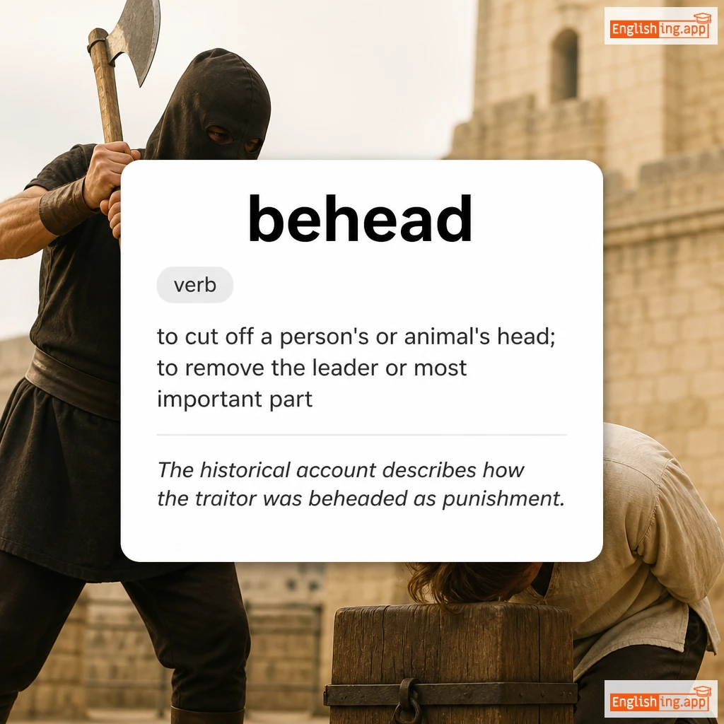 behead definition card — visual illustration of the meaning