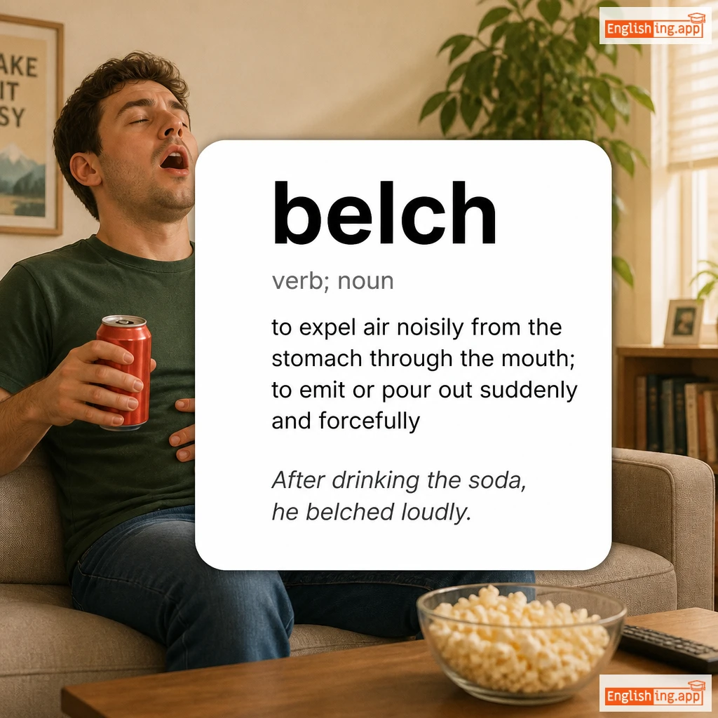 belch definition card — visual illustration of the meaning