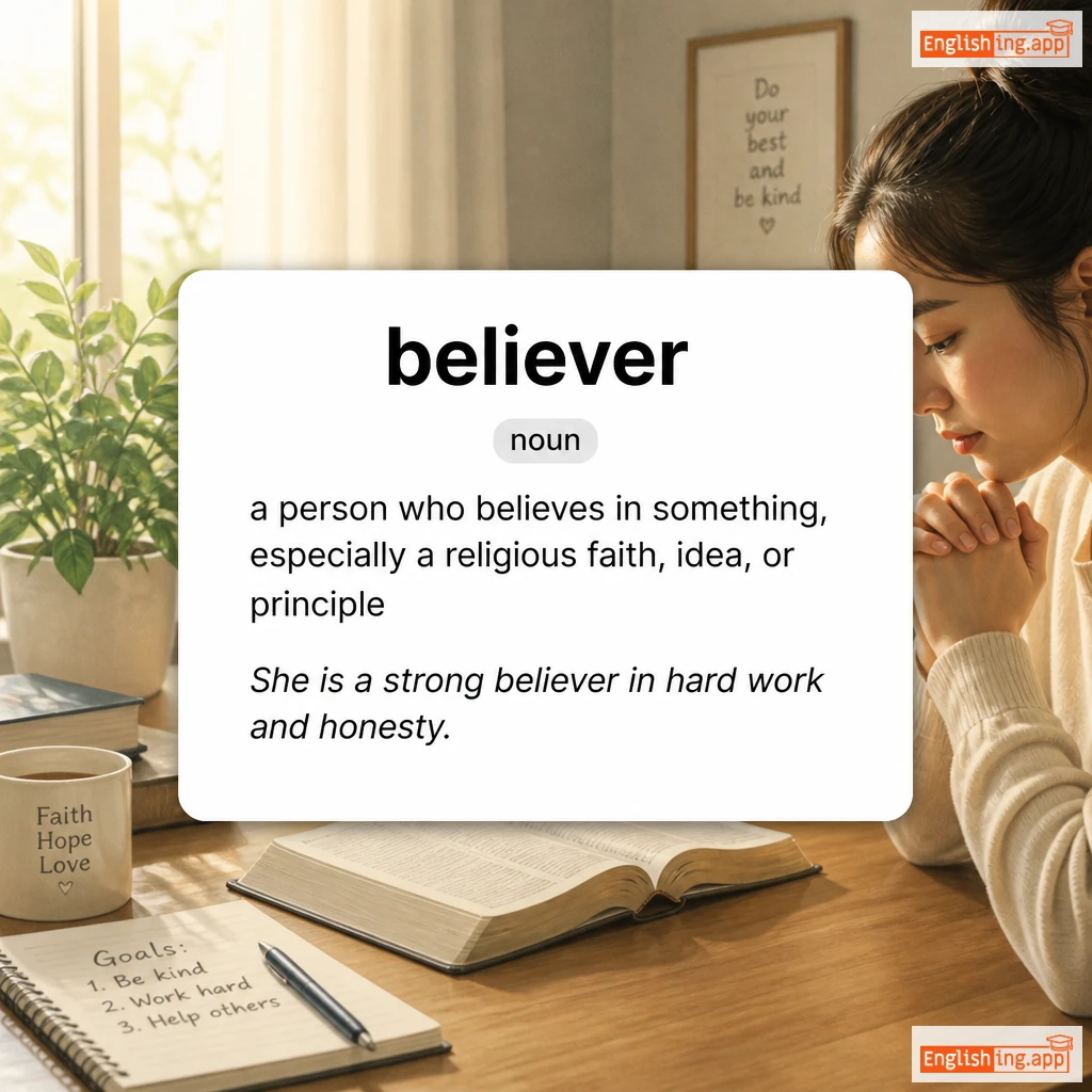believer definition card — visual illustration of the meaning