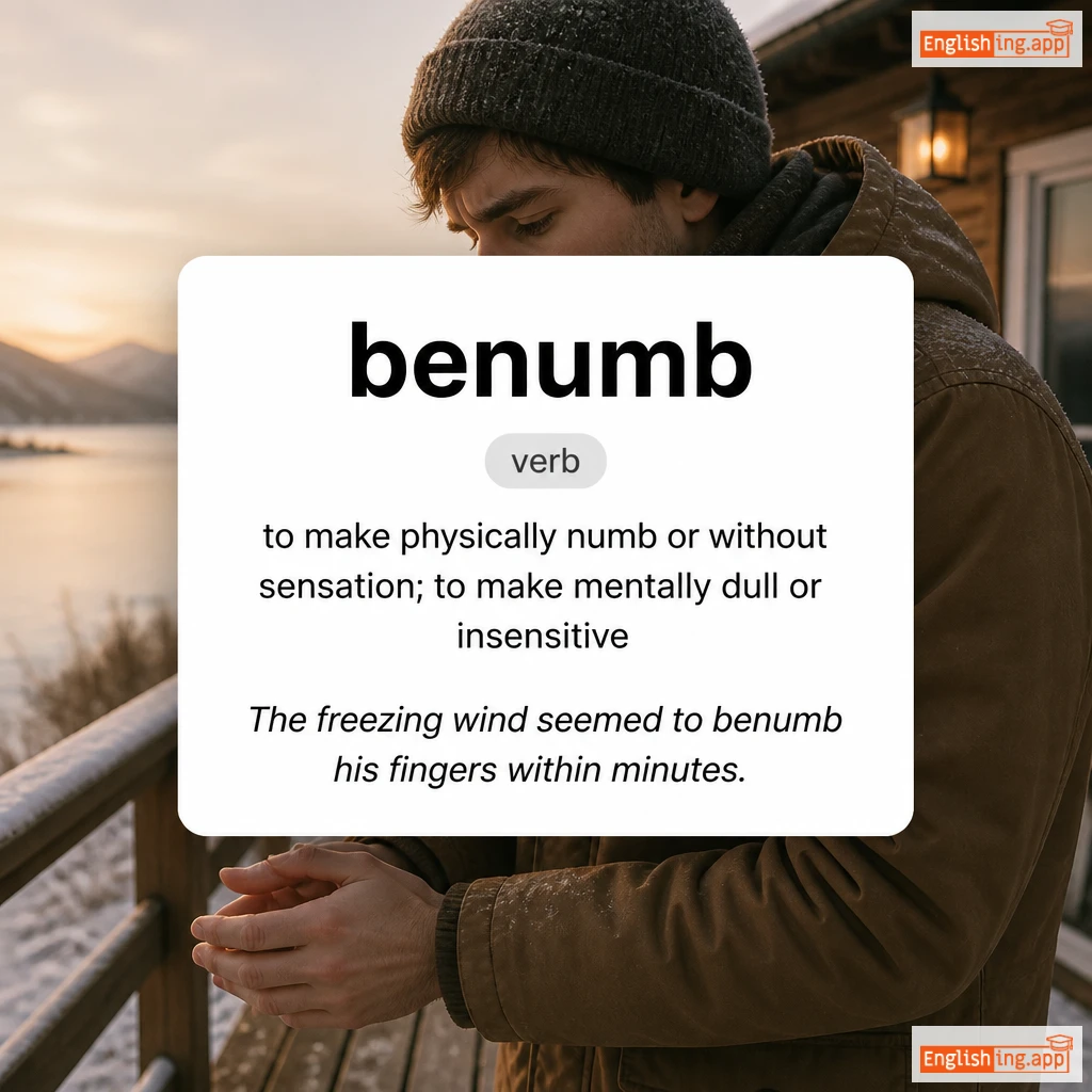 benumb definition card — visual illustration of the meaning