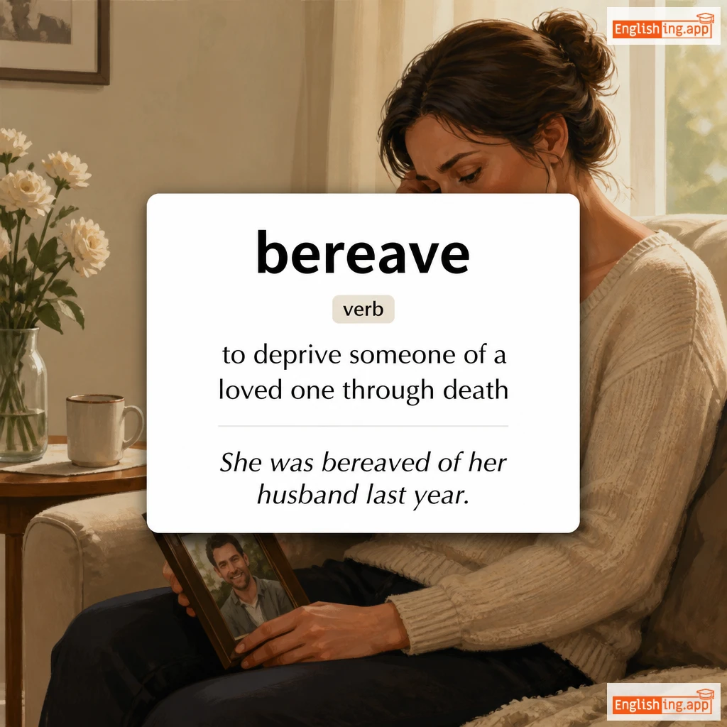 bereave definition card — visual illustration of the meaning