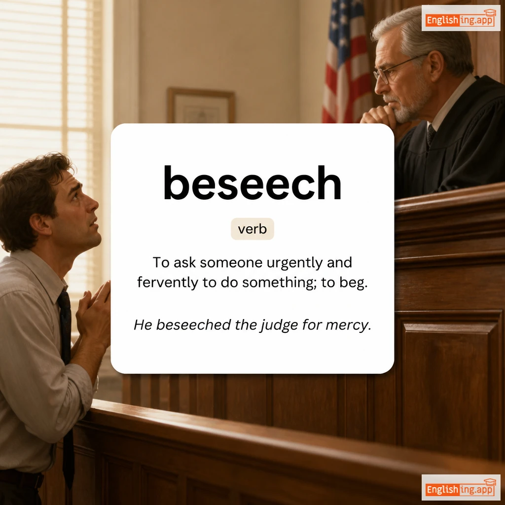 beseech definition card — visual illustration of the meaning