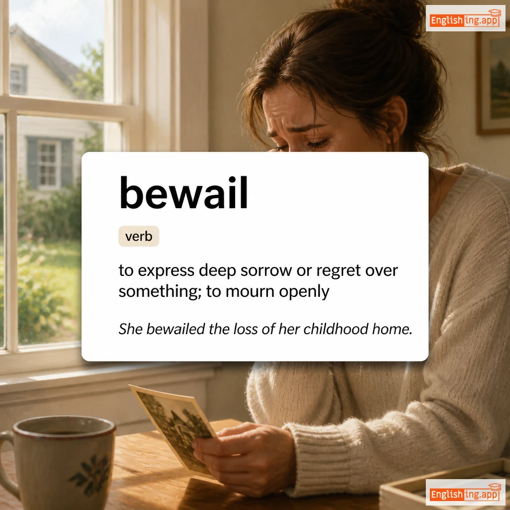 bewail definition card — visual illustration of the meaning