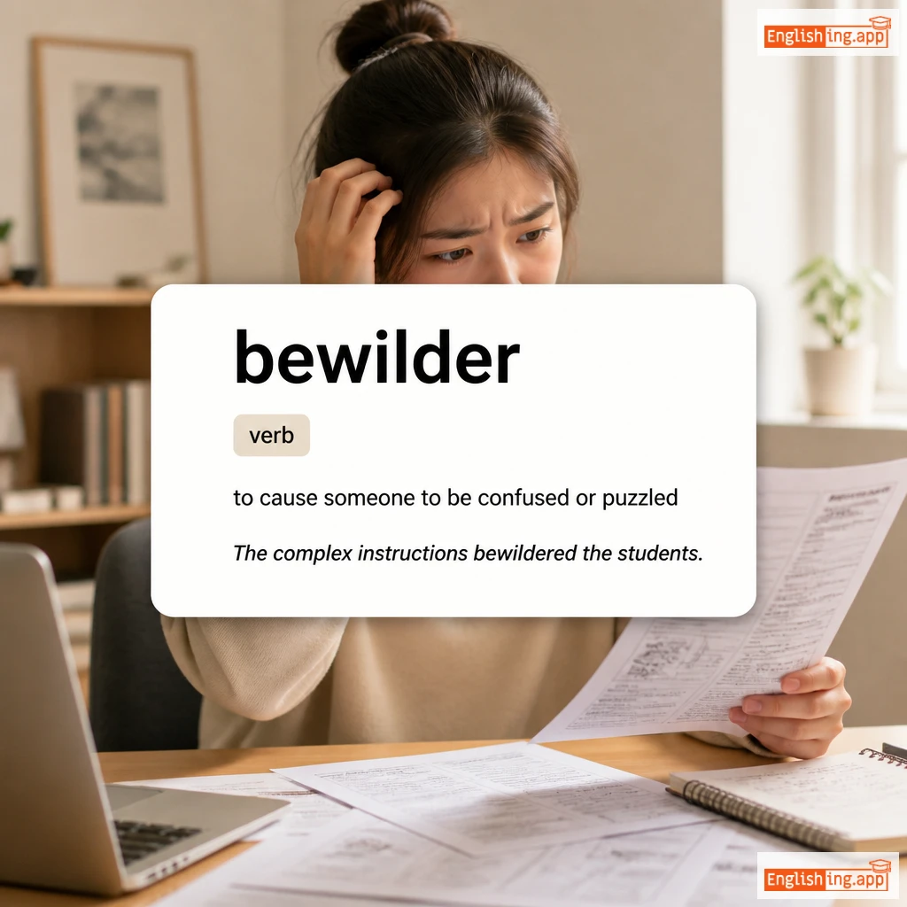 bewilder definition card — visual illustration of the meaning