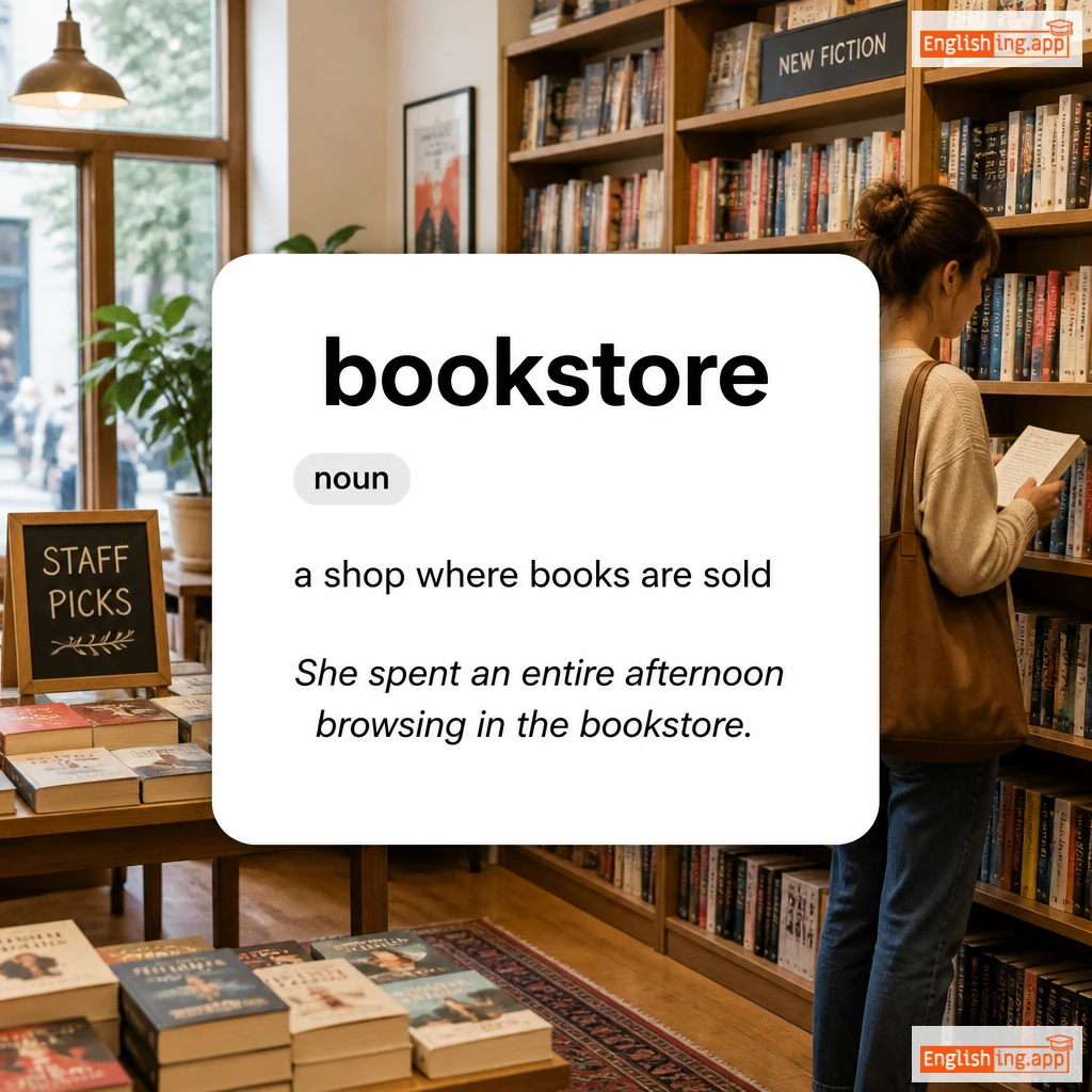 bookstore definition card — visual illustration of the meaning